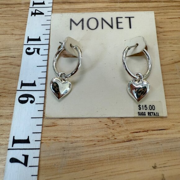Monet Silver-Tone Hoop Earrings With Dangle Heart Charm - Picture 5 of 6